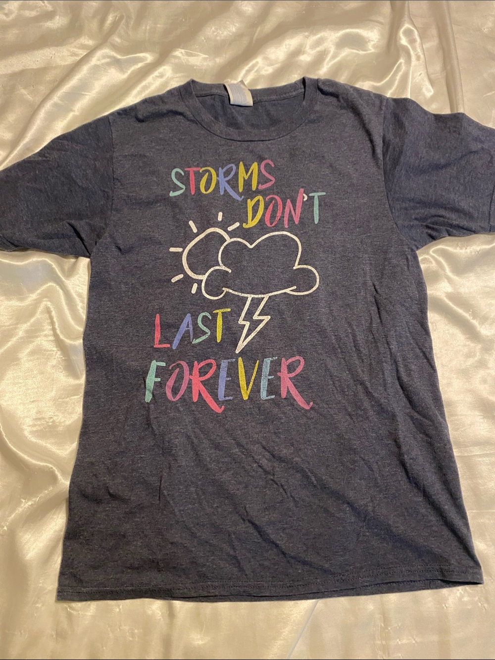 Women Navy Short Sleeve Graphic Tee - Storms Don't Last Forever